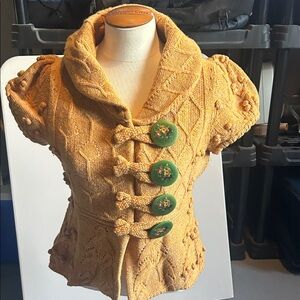 (Anthropologie) Leifsdottir Textured Orange Cardigan with Green Buttons